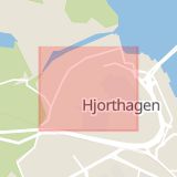 Karta som med röd fyrkant ramar in Hjorthagen, Bobergsgatan, Stockholm, Stockholms län