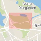Karta som med röd fyrkant ramar in Östermalm, Fiskartorpsvägen, Stockholm, Stockholms län