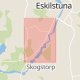 Karta som med röd fyrkant ramar in Södermanland, Margretedalsvägen, Gnesta, Skogstorpsvägen, Eskilstuna, Södermanlands län