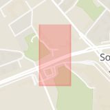 Karta som med röd fyrkant ramar in Tvärbanan, Solna Centrum, Solna, Stockholms län