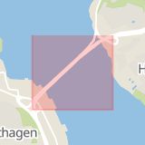Karta som med röd fyrkant ramar in Lidingöbron, Stockholm, Stockholms län
