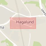 Karta som med röd fyrkant ramar in Hagalund, Hagalundsgatan, Solna, Stockholms län