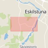 Karta som med röd fyrkant ramar in Gillbergavägen, Eskilstuna, Södermanlands län