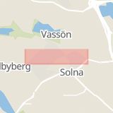 Karta som med röd fyrkant ramar in Råsunda, Råsundavägen, Solna, Stockholms län