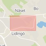 Karta som med röd fyrkant ramar in Hersby, Kyrkvägen, Lidingö, Stockholms län