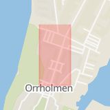 Karta som med röd fyrkant ramar in Livsmedel, Orrholmen, Karlstad, Värmlands län