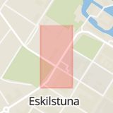 Karta som med röd fyrkant ramar in Tullgatan, Västermarksgatan, Eskilstuna, Södermanlands län