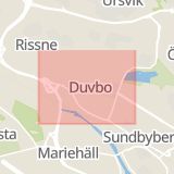 Karta som med röd fyrkant ramar in Duvbo, Sundbyberg, Stockholms län