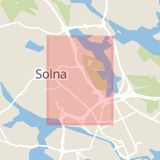 Karta som med röd fyrkant ramar in Hagalund, Solna, Stockholms län