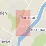 Karta som med röd fyrkant ramar in Romstad, Fagerängsgatan, Karlstad, Värmlands län