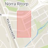 Karta som med röd fyrkant ramar in Mäster Simons Väg, Ritorpsvägen, Solna, Stockholms län