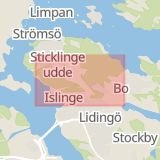 Karta som med röd fyrkant ramar in Näset, Lidingö, Stockholms län