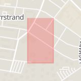 Karta som med röd fyrkant ramar in Herrhagen, Karlstad, Länsmansgatan, Norrstrand, Stora Torget, Drottninggatan, Värmlands län