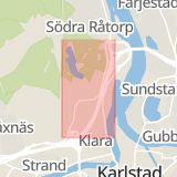 Karta som med röd fyrkant ramar in Infanterigatan, Karlstad, Värmlands län