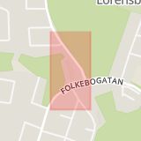 Karta som med röd fyrkant ramar in Fogdemyrsgatan, Folkebogatan, Lorensberg, Fogdegatan, Karlstad, Värmlands län