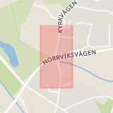 Karta som med röd fyrkant ramar in Norrviksvägen, Kyrkvägen, Järfälla, Stockholms län