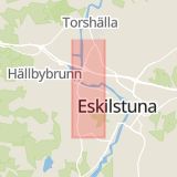 Karta som med röd fyrkant ramar in Södermanland, Ärla, Eskilstuna, Gnesta, Björnlunda, Hundbiten, Västerleden, Södermanlands län