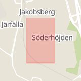 Karta som med röd fyrkant ramar in Jakobsberg, Vasavägen, Järfälla, Stockholms län