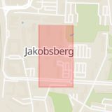 Karta som med röd fyrkant ramar in Tornérplatsen, Jakobsberg, Järfälla, Stockholms län