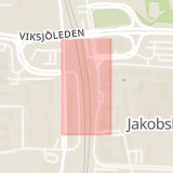 Karta som med röd fyrkant ramar in Järfällavägen, Jakobsberg, Jakobsbergs Station, Vita, Järfälla, Stockholms län