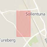 Karta som med röd fyrkant ramar in Malmvägen, Sollentuna, Stockholms län