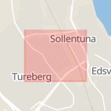 Karta som med röd fyrkant ramar in Tureberg, Helenelund, Sollentuna, Stockholms län