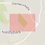 Karta som med röd fyrkant ramar in Eskadervägen, Näsby Park, Täby, Stockholms län