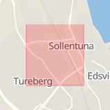Karta som med röd fyrkant ramar in Tureberg, Akalla, Kungsängen, Sollentuna, Stockholms län
