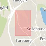 Karta som med röd fyrkant ramar in Häggvik, Bagarbyvägen, Sollentuna, Stockholms län