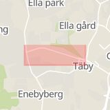 Karta som med röd fyrkant ramar in Enhagsvägen, Täby, Stockholms län