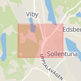Karta som med röd fyrkant ramar in Häggvik, Sollentuna, Stockholms län