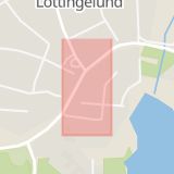 Karta som med röd fyrkant ramar in Enhagsvägen, Löttingelundsvägen, Täby, Stockholms län