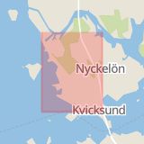 Karta som med röd fyrkant ramar in Nyckelövägen, Kvicksund, Västerås, Västmanlands län
