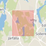 Karta som med röd fyrkant ramar in Viby, Sollentuna, Stockholms län