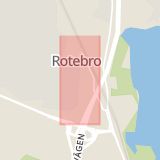 Karta som med röd fyrkant ramar in Rotebro, Rotebrovägen, Sollentuna, Stockholms län