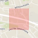 Karta som med röd fyrkant ramar in Åkersbergatunneln, Stockholm, Roslagsvägen, Österåker, Stockholms län
