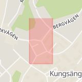 Karta som med röd fyrkant ramar in Kyrkvägen, Bergsvägen, Upplands-bro, Stockholms län