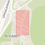 Karta som med röd fyrkant ramar in Rotebro, Trafikplats Bredden, Sollentuna, Stockholms län