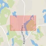 Karta som med röd fyrkant ramar in Rotebro, Sollentuna, Stockholms län