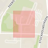 Karta som med röd fyrkant ramar in Smedby, Johanneslundsvägen, Rotebro, Upplands väsby, Stockholms län