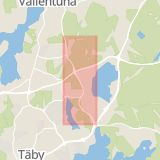 Karta som med röd fyrkant ramar in Arningevägen, Norrortsleden, Täby, Stockholms län