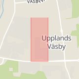 Karta som med röd fyrkant ramar in Väsby, Dragonvägen, Upplands väsby, Stockholms län