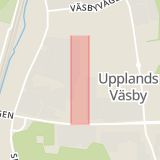 Karta som med röd fyrkant ramar in Dragonvägen, Upplands väsby, Stockholms län