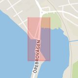 Karta som med röd fyrkant ramar in Örebrovägen, Kungsgatan, Lindesberg, Örebro län