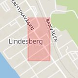 Karta som med röd fyrkant ramar in Kristinavägen, Köpmangatan, Lindesberg, Örebro län