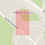 Karta som med röd fyrkant ramar in Vetterstorp, Västerås, Västmanlands län