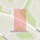 Karta som med röd fyrkant ramar in Vetterstorp, Månstigen, Narvavägen, Västerås, Västmanlands län
