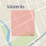 Karta som med röd fyrkant ramar in Munkgatan, Västerås, Västmanlands län