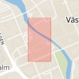 Karta som med röd fyrkant ramar in Kungsgatan, Västerås, Västmanlands län