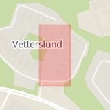 Karta som med röd fyrkant ramar in Vetterslund, Västerås, Västmanlands län